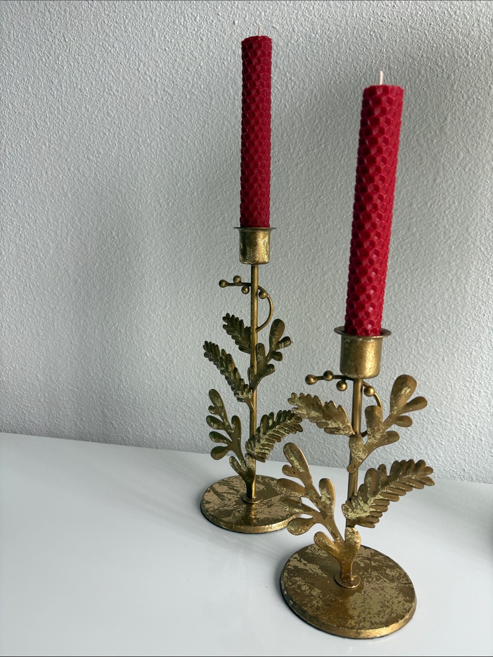 Gold Metal Leaf Candle Holders